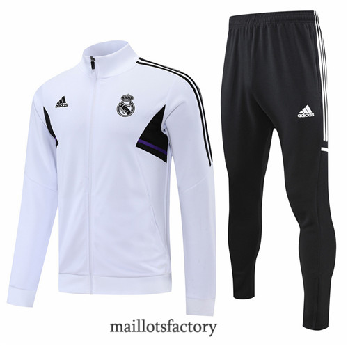 Achat Veste Survetement du foot Real Madrid 2022/23 Blanc/Noir y461