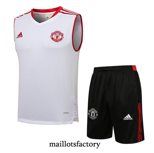 Achat Kit d'entrainement Maillot du Manchester United Debardeur 2021/22 Blanc/Rouge