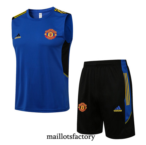 Achat Kit d'entrainement Maillot du Manchester United Debardeur 2021/22 champions league Bleu