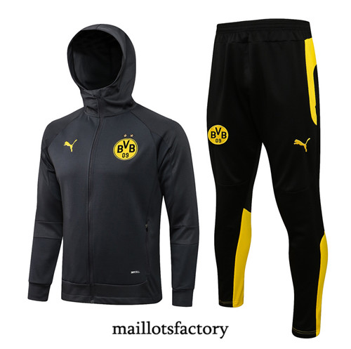 Achat Veste Survetement du Borussia Dortmund 2021/22 à Capuche Gris