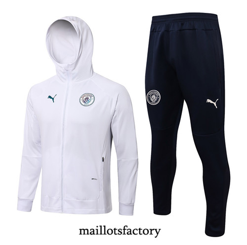 Achat Veste Survetement du Manchester City 2021/22 à Capuche Blanc