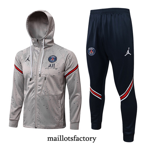 Achat Veste Survetement du Jordan PSG 2021/22 à Capuche Gris clair