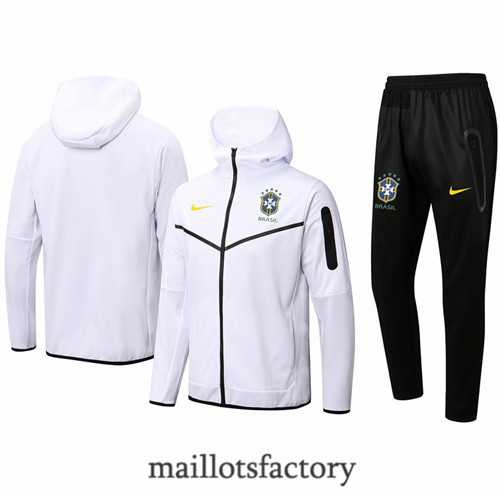 Achat Veste Survetement du foot Brésil 2022/23 à capuche Blanc Y1232