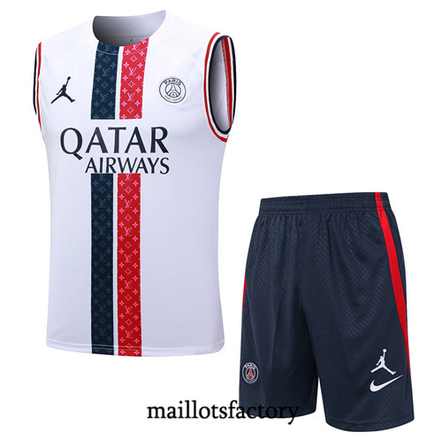 Maillot du Kit d'entrainement Debardeur + Shorts Paris PSG 2023/24 Blanc factory 510