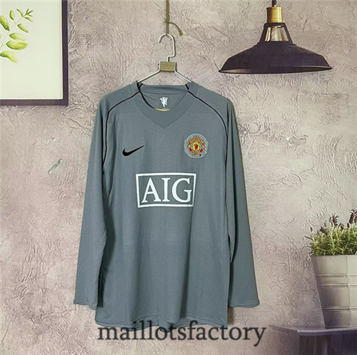 Grossiste Maillot du Retro Manchester United 2007-08 Gardien de but Manche Longue Gris