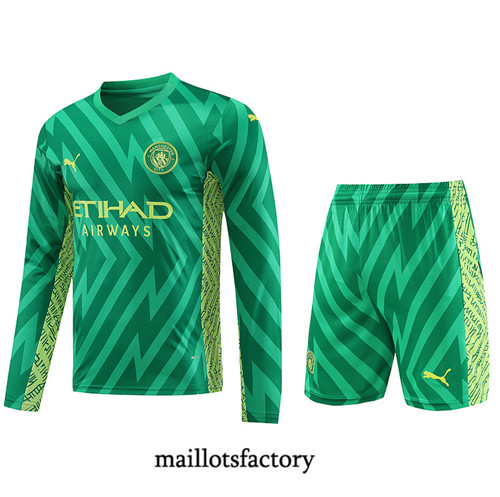 Kit d'entrainement Maillot du Manchester City Manche Longue + Short 2023/24 Vert factory 0491