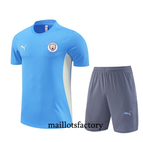 Soldes Maillot d'entrainement Manchester City Enfant + Shorts 2024/25 Bleu Kit