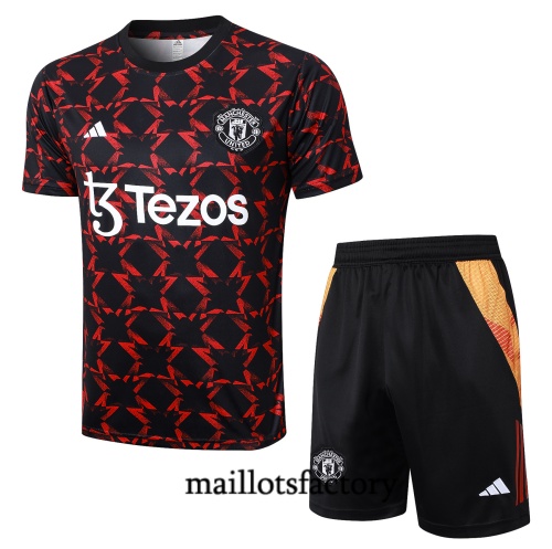 Grossiste Maillot d'entrainement Manchester United + Shorts 2024/25 noir Kit