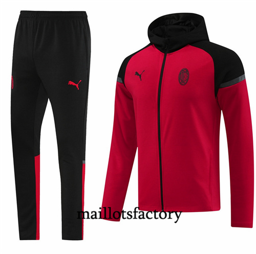 Veste Survetement AC Milan à Capuche 2024/25 rouge factory O5108