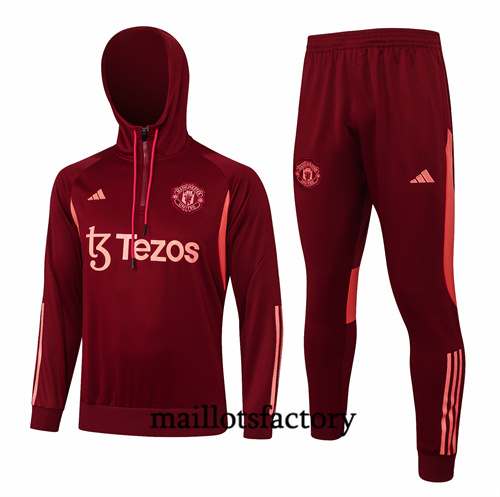 Survetement Enfant Manchester United à capuche 2024/25 rouge bordeaux factory O5170