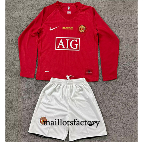 Nouveau Maillot du Retro Manchester United Enfant 2007-08 Domicile Manche Longue