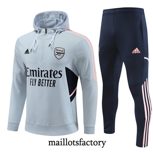 Achat Maillot du Survetement Arsenal 2022/23 à capuche gris fac tory s0635