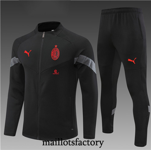 Maillots factory 23291 Veste Survetement Enfant du foot AC Milan 2022/23 Noir Pas Cher Fiable