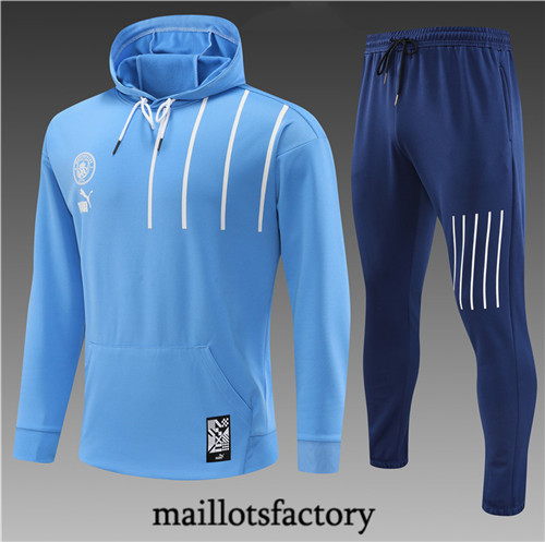 Maillots factory 23279 Survetement Enfant du foot Manchester City 2022/23 à capuche Bleu Pas Cher Fiable