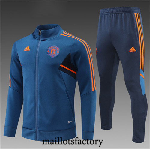 Maillots factory 23289 Veste Survetement Enfant du foot Manchester United 2022/23 Bleu Pas Cher Fiable