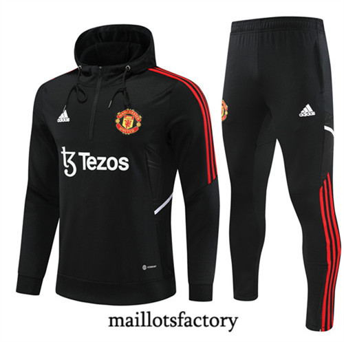 Achat Maillot du Survetement Enfant Manchester United 2022/23 à capuche noir fac tory s0773