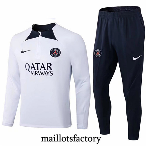 Maillots factory 23221 Survetement Enfant du foot Paris PSG 2022/23 Blanc Pas Cher Fiable