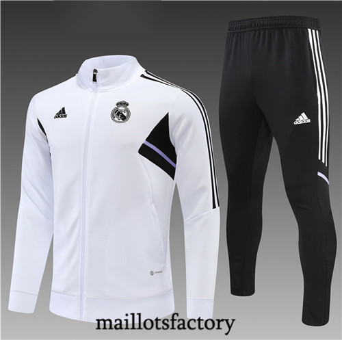 Maillots factory 23185 Veste Survetement Enfant du foot Real Madrid 2022/23 Blanc Pas Cher Fiable