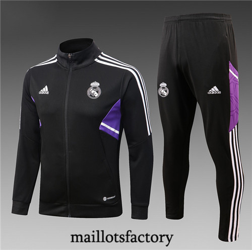 Maillots factory 23187 Veste Survetement Enfant du foot Real Madrid 2022/23 Noir Pas Cher Fiable