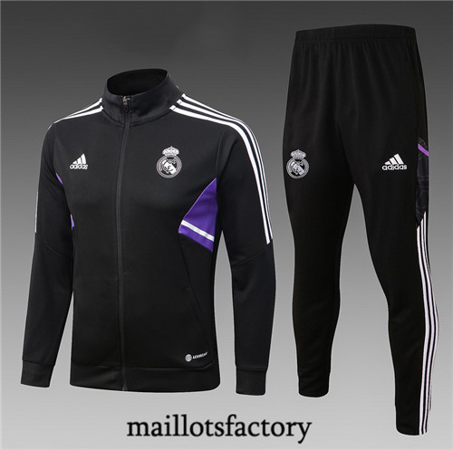 Maillots factory 23188 Veste Survetement Enfant du foot Real Madrid 2022/23 Noir Pas Cher Fiable