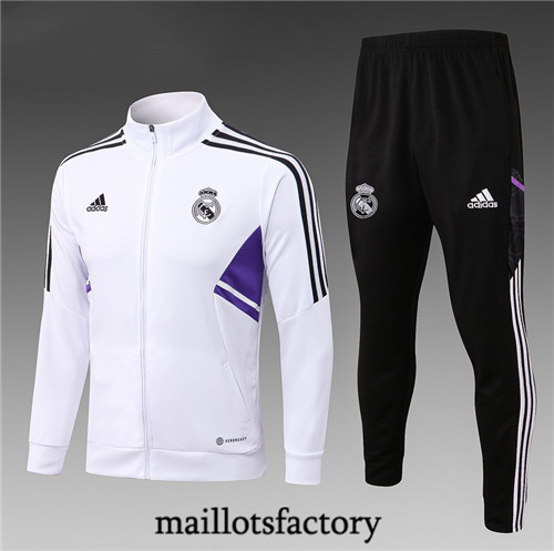 Maillots factory 23189 Veste Survetement Enfant du foot Real Madrid 2022/23 Blanc Pas Cher Fiable