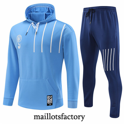 Maillots factory 23130 Survetement du foot Manchester City 2022/23 à capuche Bleu Pas Cher Fiable