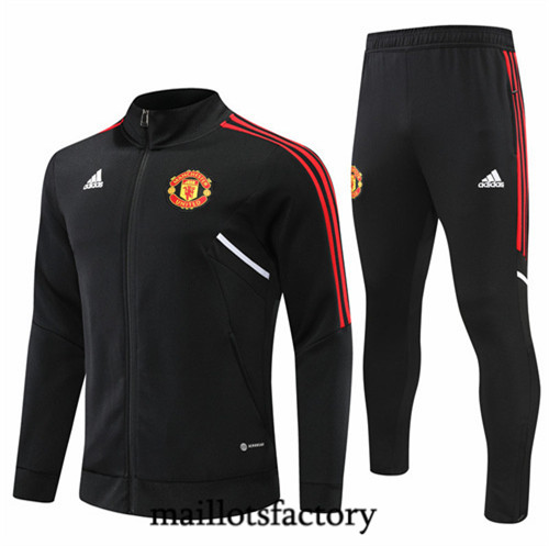 Maillots factory 23138 Veste Survetement du foot Manchester United 2022/23 Noir Pas Cher Fiable