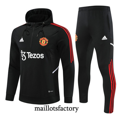 Achat Maillot du Survetement Manchester United 2022/23 à capuche noir fac tory s0674