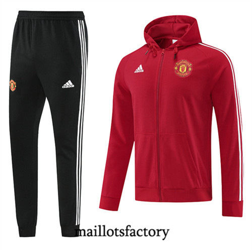 Achat Maillot du Veste Survetement Manchester United 2022/23 à capuche rouge fac tory s0679