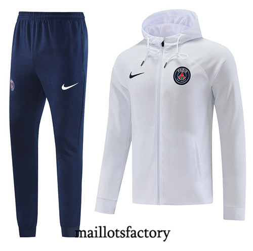 Achat Maillot du Veste Survetement Paris PSG 2022/23 à capuche Blanc fac tory s0559