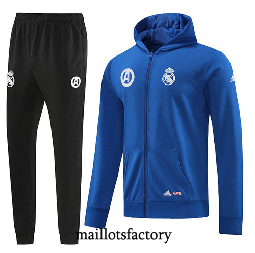 Achat Maillot du Veste Survetement Real Madrid 2022/23 à capuche Bleu fac tory s0553